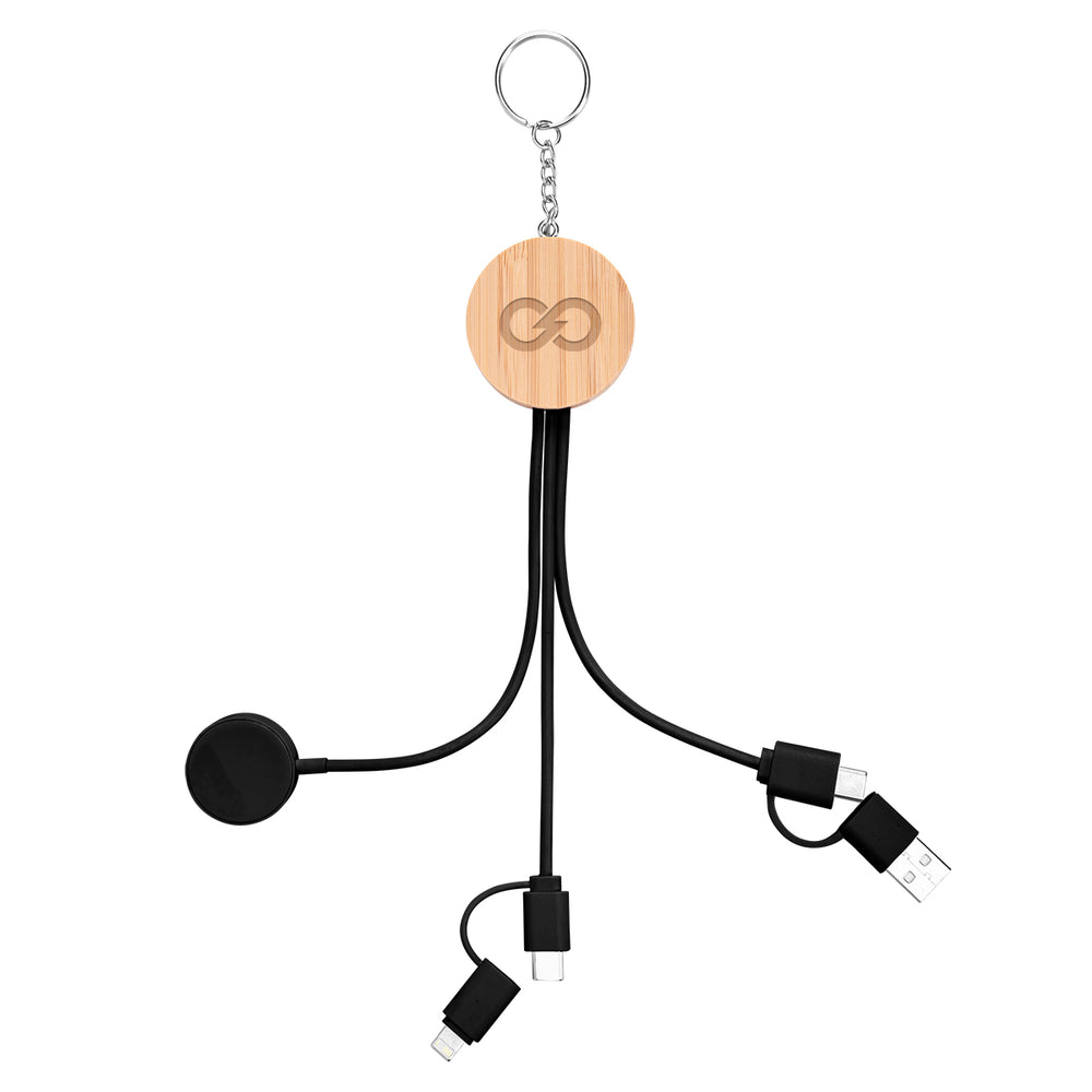 10W Bamboo Multi-Charging Cables Keyring With Watch Dock