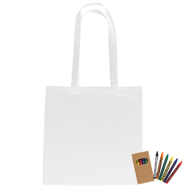 100% 4 Oz. Cotton Coloring Tote Bag With Crayons