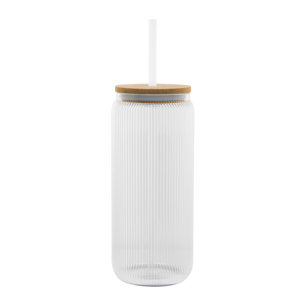 20 Oz. Ribbed Borosilicate Glass Can With Bamboo Lid