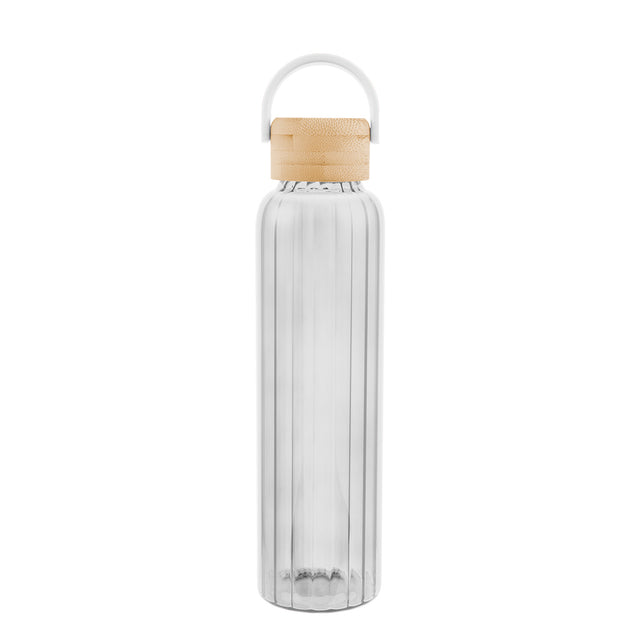 20 Oz. Ribbed Borosilicate Glass Bottle With Bamboo Lid